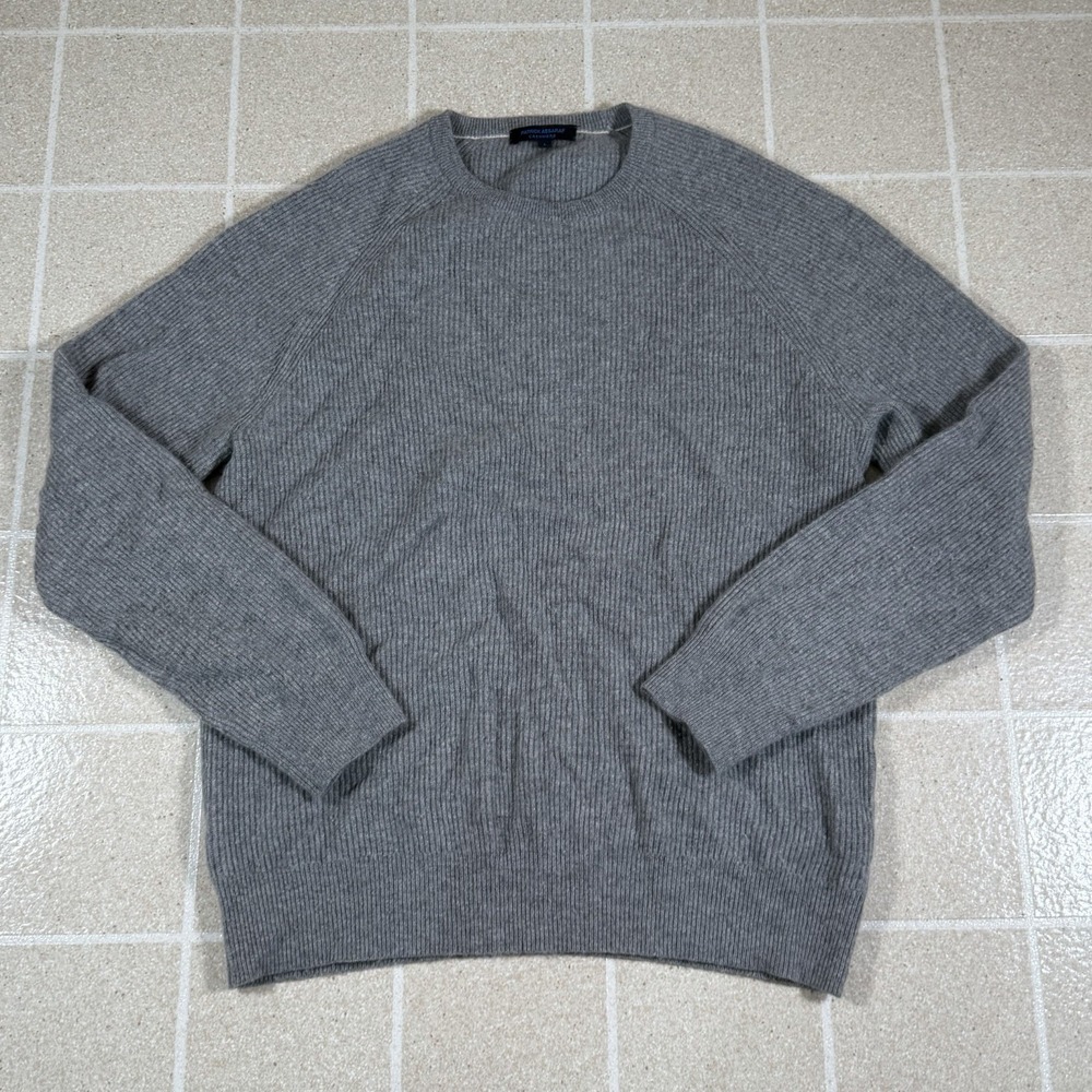 Patrick Assaraf Mens Grey 100% Cashmere Crewneck Sweater Large Pullover Luxury